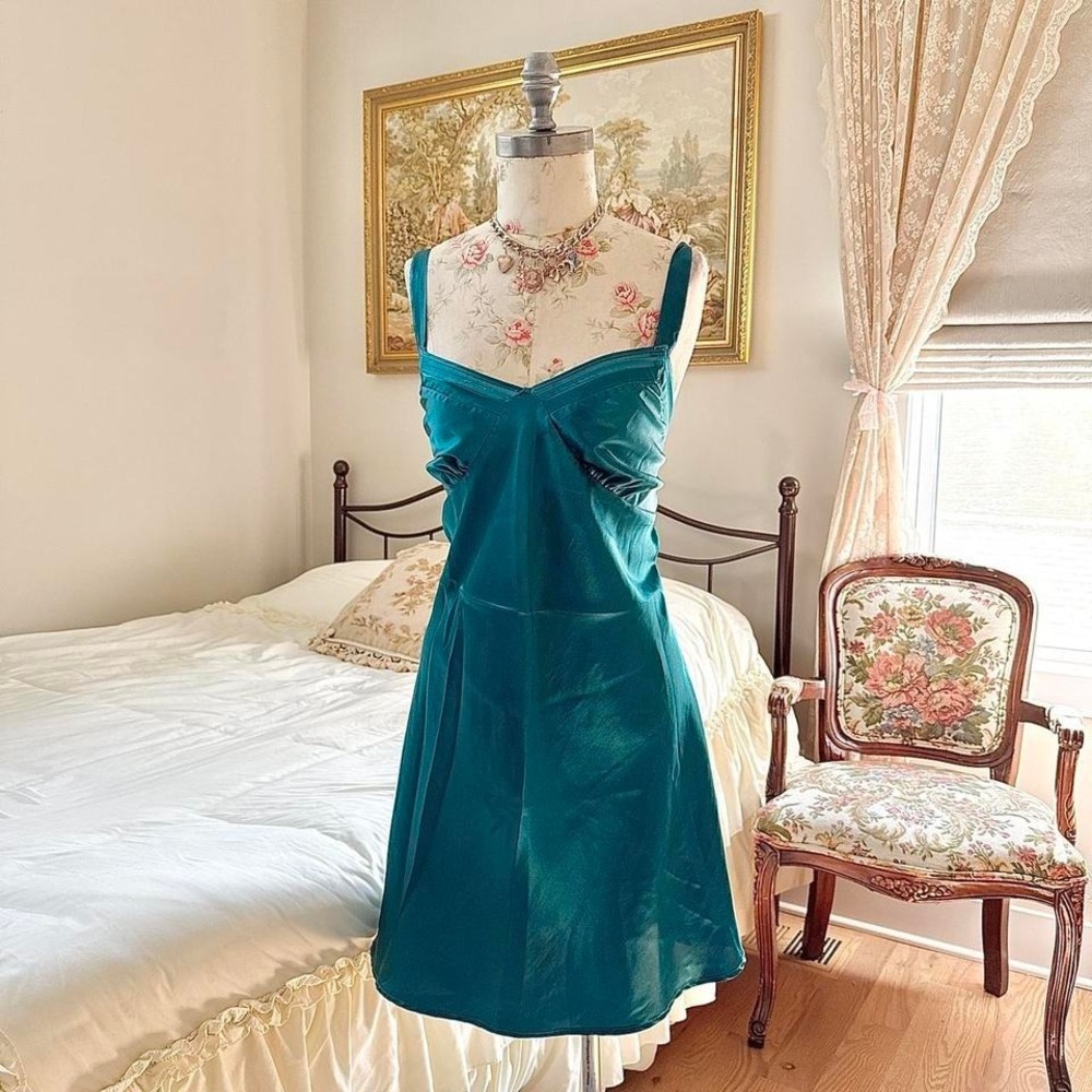 90s teal satin slip dress Whispers size xl